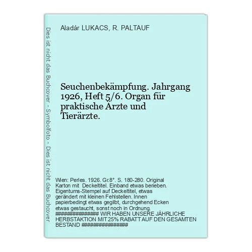 Epidemic Control. Vintage 1926, Issue 5/6. Organ LUKACS, Aladár / R. PALTAUF - Image 1 of 1