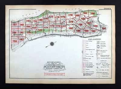 1925 Bromley NY City Map North Manhattan Inwood Fort Washington Highbridge Park - Image 1 of 4
