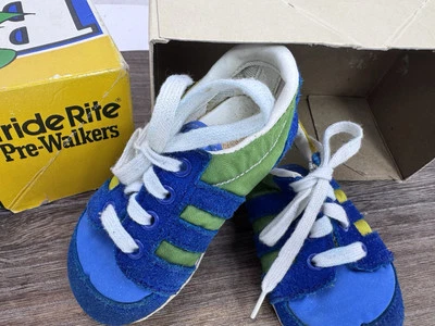 Zapatos de bebé Stride Rite Pre-Walkers años 90 azul amarillo verde talla 3D infantil de colección con caja Foto 1 de 4