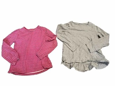 2 Girls Long Sleeve Tops Shirts Savannah Nannette Size 6 Gray Pink Stripe - Image 1 of 4