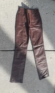 Vintage ECHTES LEDER WAIST 31 WOMENS BIKER BROWN COW LEATHER PANTS - Picture 1 of 6