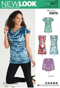NEW LOOK 6577 MISSES' KNIT TOPS Just 4 Knits Sewing pattern Sizes 6 - 18 - Picture 1 of 5