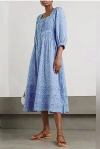 DOEN Sz S Small Blue Garden Bloom Floral Minta Dress Organic Cotton Viscose NWT - Picture 1 of 11