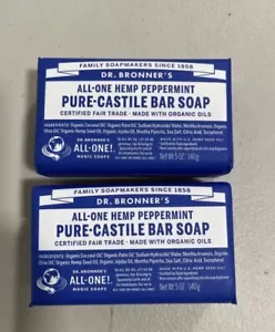 2 Bars of DR.BRONNER'S ALL-ONE HEMP Peppermint Pure-Castile BAR Soap Fair Trade - Picture 1 of 3