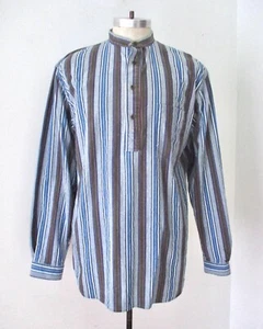 Vtg 70s Miller Stockman Blue Stripe Western Tunic Polo Shirt Banded Collar L/XL - Picture 1 of 7
