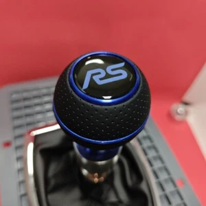 BLUE LEATHER SPORT SHIFT GEAR KNOB for FOCUS MK3 MK4 FIESTA MK7 MK8 RS ST ESCAPE - Picture 1 of 8