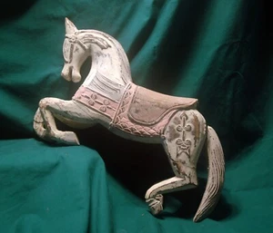 Atq/Vtg Folk Art Carved Wood Carnival Horse 15" W x 14" H - Hand Carved - Picture 1 of 12