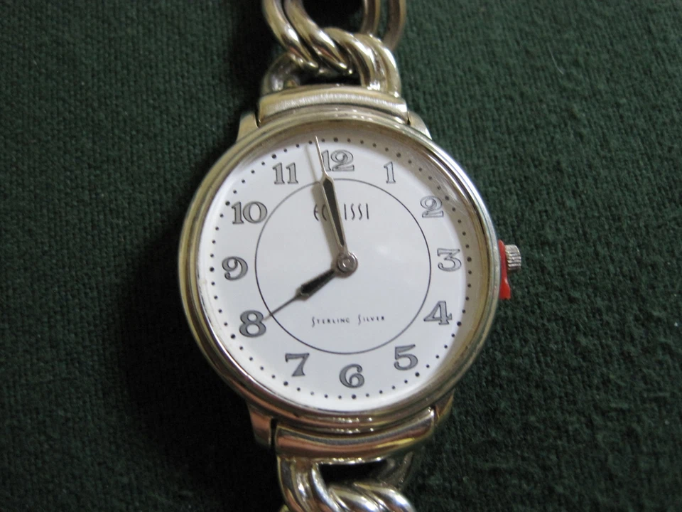 #688 Reloj ECCLISSI Damas Plata Esterlina Cara Grande Doble Bordillo Eslabón Foto 1 de 4