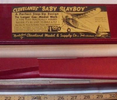 CLEVELAND "BABY PLAYBOY" BALSA WOOD GAS AIRPLANE KIT BOXED 1940s - Image 1 of 4