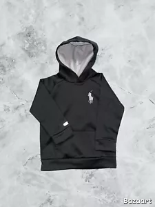 Polo Ralph Lauren Sweatshirt Youth Boys Size 5 Hoodie Black/ Grey Big Pony - Picture 1 of 9