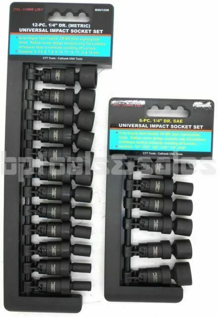 Cal Hawk 1/4 inch Drive Universal Ball Swivel Impact Socket Set - 12 Piece