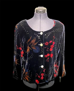 Vintage Country Casuals Jacket Blazer Women Medium Velvet Sequins Size 12 - Picture 1 of 11