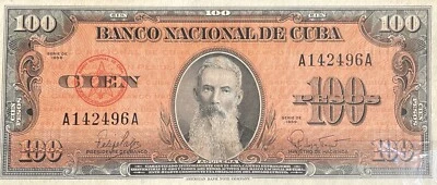 Caribbean 100 Pesos 1959 Uncirculated Banknote.  AA Block. - image 1 of 2