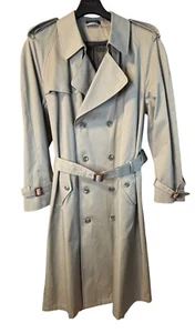 Stafford Mens Double-Breasted Trench Coat With Belt Long Beige Sz 44 - Picture 1 of 7