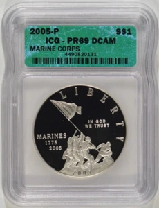 2005-P Marine Corps Proof Silver Dollar $1 ICG PR69 DCAM Marines 4490820131 - Picture 1 of 4