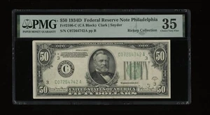 DBR 1934-D $50 FRN Philadelphia Fr. 2106-C PMG 35 Serial C07264742A - Picture 1 of 2