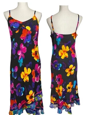 Jams World XL Vintage Midi Slip Dress Sundress Black Floral Bold W385 TISSUBISC - Image 1 of 4
