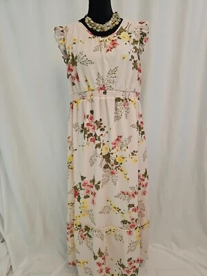 Isabel by Ingrid & Isabel Matternity Dress Beige and Pink floral Pattern.  D92 - Image 1 of 3