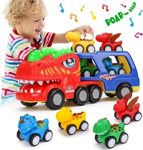 Toddler Car Toys for 1 2 3 4 Year Old Boy Birthday Gifts 5-In-1 Dinosaur Transpo - Picture 1 of 8