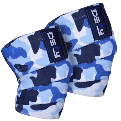 DEFY Weight Lifting Knee Wrap Fitness Training Straps Power Lifter Gym BLUE CAMO - Image 1 of 4