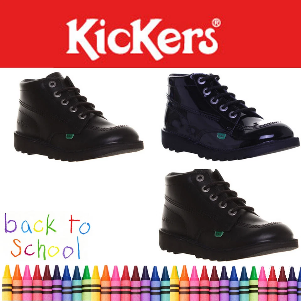 Kickers Kick Hi Junior Boys/Girls Back to School Boots In Black Sizes UK 3 - 6 - Image 1 of 1