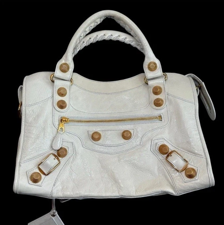 Balenciaga The Giant City Leather Handbag Off White with Gold Hardware and Strap - Image 1 of 4