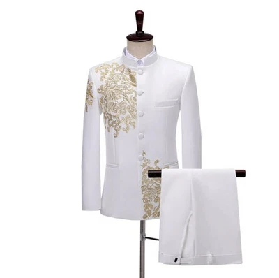 Para hombres Traje Zhongshan Disfraz de Rendimiento Vestido Formal Chino Tang Blazers Pantalones Foto 1 de 4