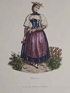 Antike Rudolf Dikenmann Lithographie Bern Handgemälde Gouache & Aquarell - Bild 1 von 9