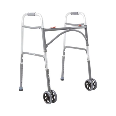 Caminhante dobrável McKesson aço 32 a 39" H bariátrico liberação dupla com rodas para cima - Imagem 1 de 4