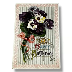 AK A Happy Birthday floral geprägt um 1911 geteilte Rückseite Karte D651 - Bild 1 von 2