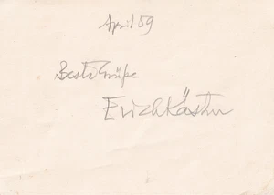 Erich Kästner - Schriftsteller - Postkarte - original signiert "April 59" - Bild 1 von 2