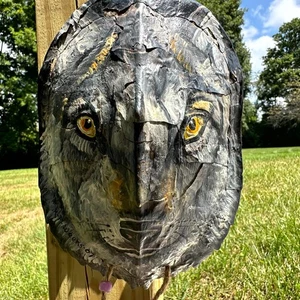 Vintage Tortoise Shell Native American Wolf Face Beaded Wall Art Stunning - Picture 1 of 9