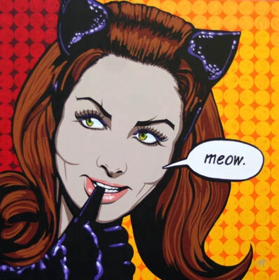 Hello Kitty 2 Lowbrow Art Canvas Giclee Print by Mike Bell 5 Size Comic Catwoman - Image 1 of 3