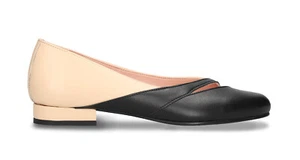 Dames vegan ballerina platte sandaal tweekleurig zwart beige met gesloten teen - Bild 1 von 8
