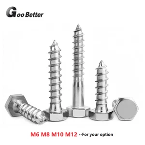 M6 M8 M10 M12 Outer Hex Head Self Tapping Wood Screws A2 Stainless Steel Tapper - Picture 1 of 7