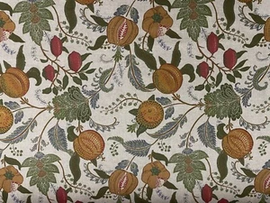 Morris Fruits Linen Fabric Floral GREEN/ORANGE  Curtain/Upholstery Blind - Picture 1 of 9