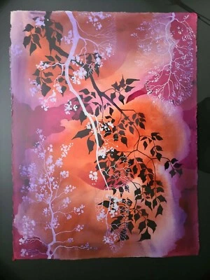 Acuarela Original Eyvind Earle 'Hojas de Otoño' Certificado de Autenticidad Enmarcado 32x40 Artista Disney  Foto 1 de 4