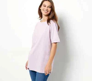 Denim & Co. Essentials Jersey U-Bootneck Oversized Tee A469366 100% Baumwolle QVC - Bild 1 von 5