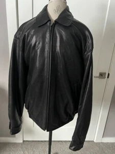 NEW men Hathaway Black Leather Zip Insulated Bomber Jacket sz L - Picture 1 of 9