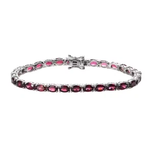 Rhodolite Garnet Oval Tennis Bracelet Platinum Over Sterling Silver 6.5 Inch - Picture 1 of 5