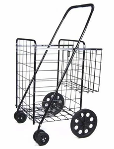 Carro de compras Jumbo con cesta doble y ruedas giratorias con revestimiento negro a juego - Imagen 1 de 3