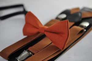 Pajarita de lino naranja quemado + tirantes elásticos marrón tostado tirantes - Imagen 1 de 16