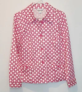 Christopher Banks Jacket Pink Polka Dot Button Up Pockets Women's Size Medium - Picture 1 of 9