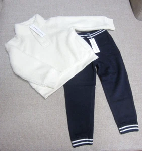 NWT Janie and Jack 3 Boy Ivory Fleece Pullover Navy Knit Pants 2 Pc Set Xmas - Picture 1 of 8