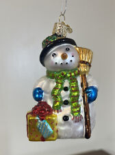 Old World Christmas Hand Blown Glass Ornament Gleeful Snowman With Broom #24164