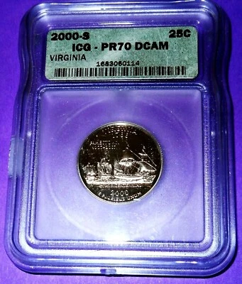 2000-S VIRGINIA GEM PROOF CLAD WASHINGTON QUARTER- ICG GRADED PF-70 DEEP CAMEO - Image 1 of 4
