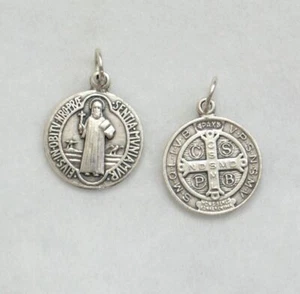 Saint Benedict Round Medal Pendant, 18mm Silver Oxide, Made In Italy Quality - Picture 1 of 2