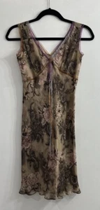 Vintage Silk Blue Pink Size 2 Fairy Dainty Whimsy Roses Romantic V Neck - Picture 1 of 7