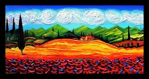 RED POPPIES PALETTE KNIFE TEXTURE OIL PAINTING ART BY IVETA - Picture 1 of 8
