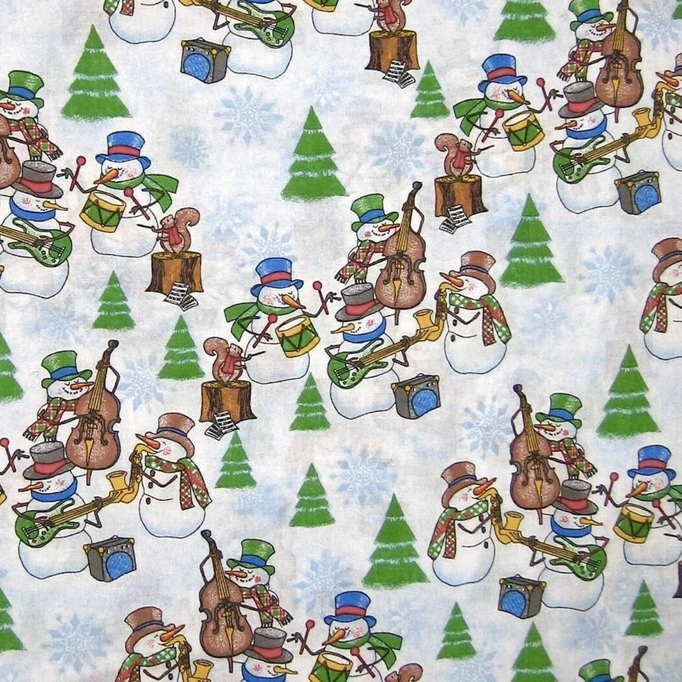 Banda de muñeco de nieve de invierno de Navidad escénica 100 % tela de algodón por yarda Foto 1 de 1